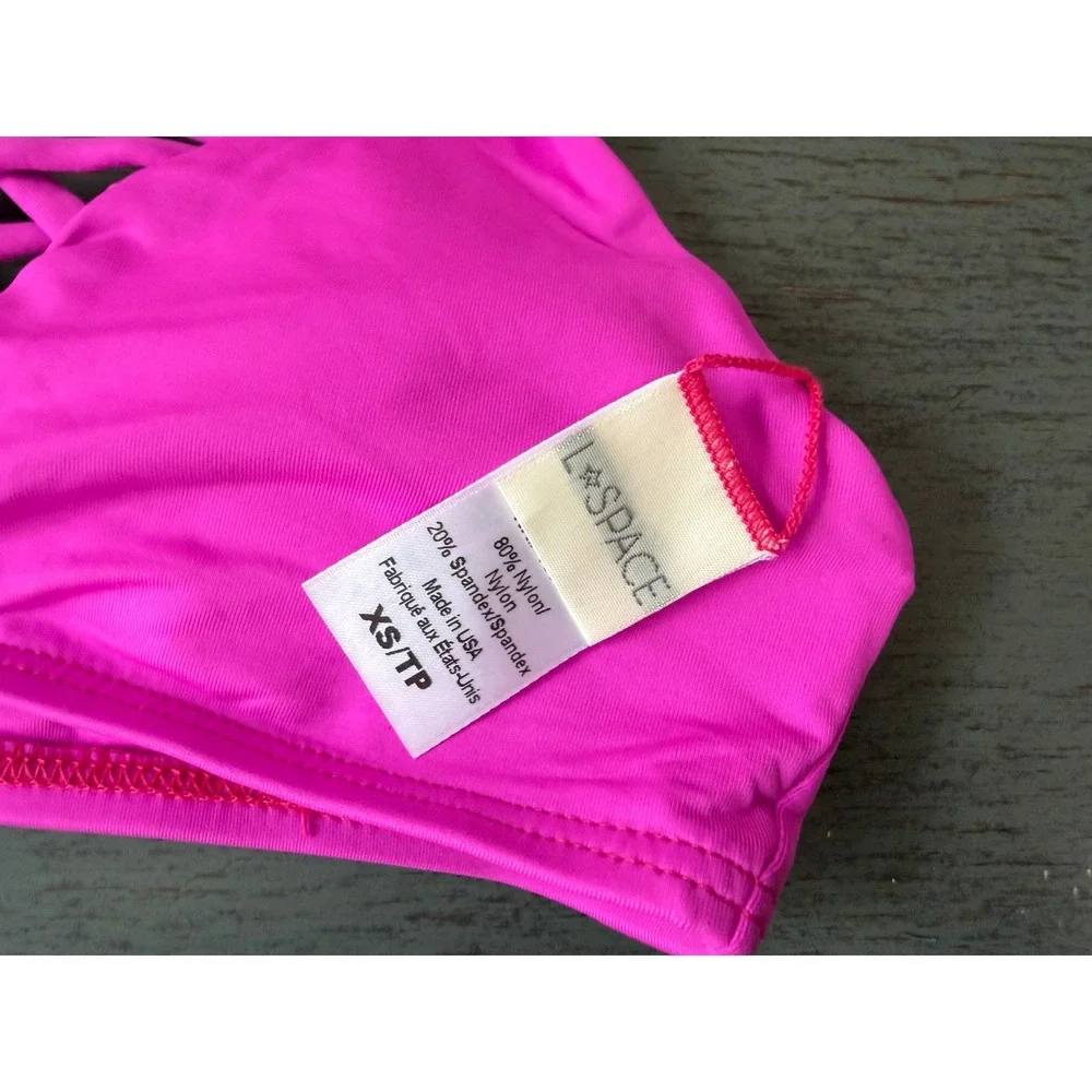 L*Space Hot Pink Lattice Strappy Front Bikini Top XS NWOT